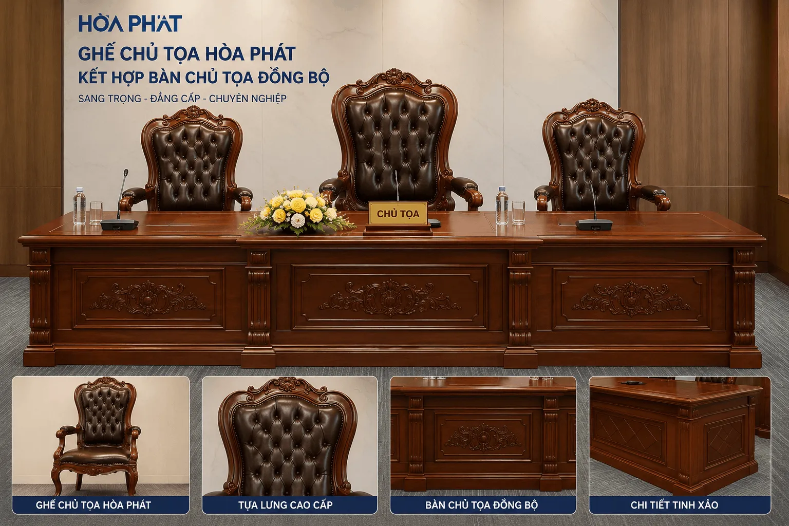 Ghế chủ tọa hòa phát kết hợp bàn chủ tọa đồng bộ