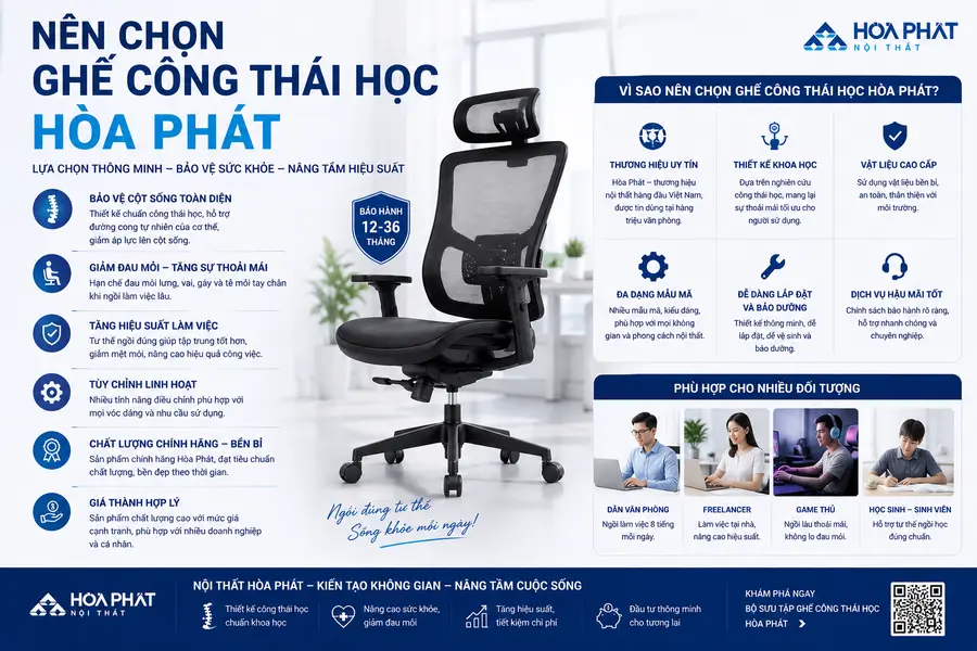 Nên lựa chọn ghế công thái học Hoà Phát