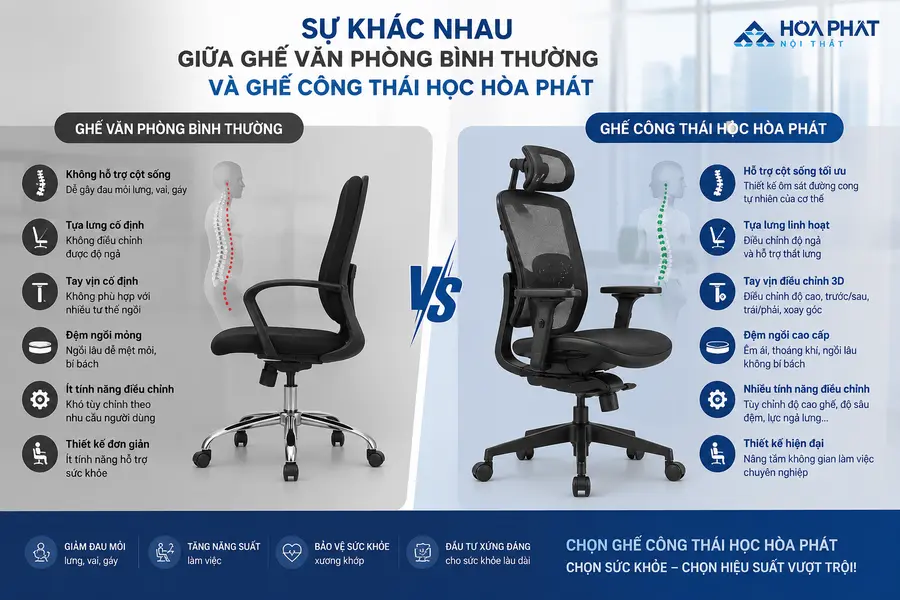 Sự khác nhau giữa ghế công thái học và ghế văn phòng