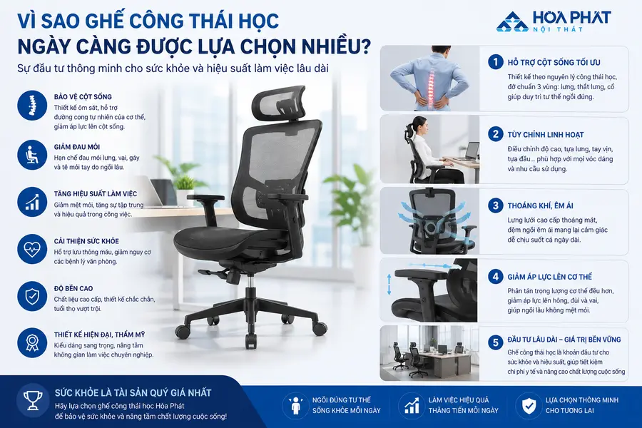 Vì sao ghế công thái học Hoà Phát được lựa chọn nhiều?